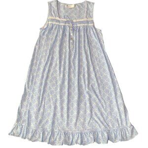 Eileen West blue & white geometric cotton  Nightgown Size XS Cottage Core Comfy
